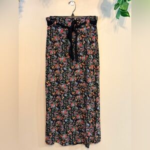Vintage 90's APRIL CORNELL Floral Print Black Maxi Skirt with Tie Waist